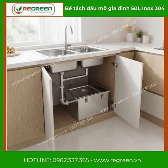 Bể tách dầu mỡ gia đình 50L Inox 304