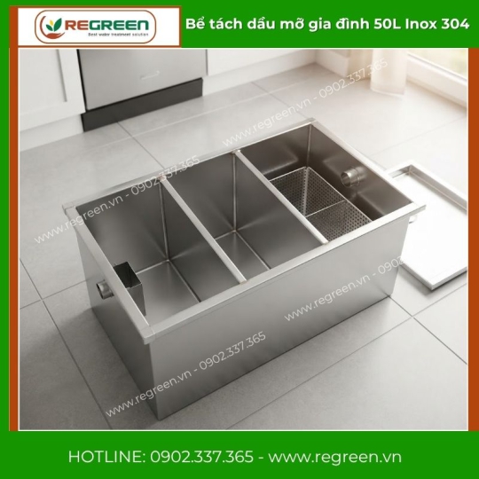 Bể tách dầu mỡ gia đình 50L Inox 304