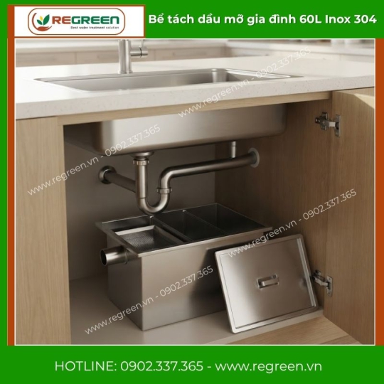 Bể tách dầu mỡ gia đình 60L Inox 304