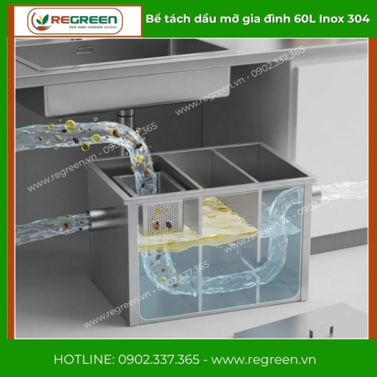 Bể tách dầu mỡ gia đình 60L Inox 304