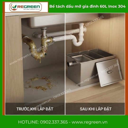Bể tách dầu mỡ gia đình 60L Inox 304