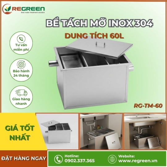 Bể tách dầu mỡ gia đình 60L Inox 304