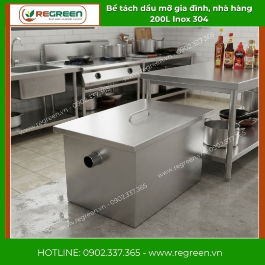 Bể tách dầu mỡ gia đình, nhà hàng 200L Inox 304