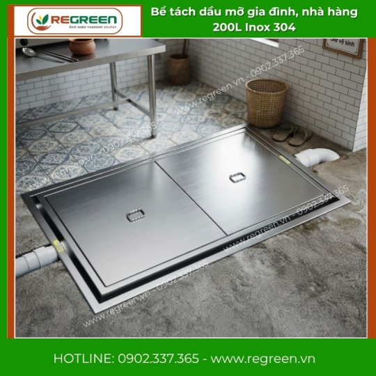 Bể tách dầu mỡ gia đình, nhà hàng 200L Inox 304