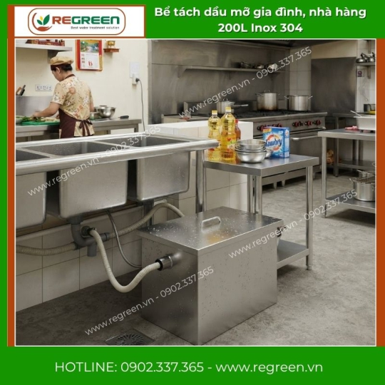 Bể tách dầu mỡ gia đình, nhà hàng 200L Inox 304