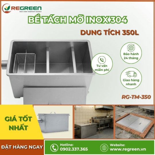 Bể tách dầu mỡ nhà hàng 350L Inox 304