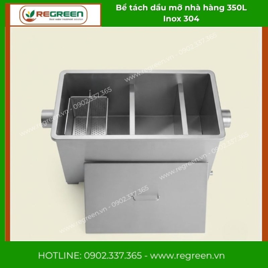 Bể tách dầu mỡ nhà hàng 350L Inox 304