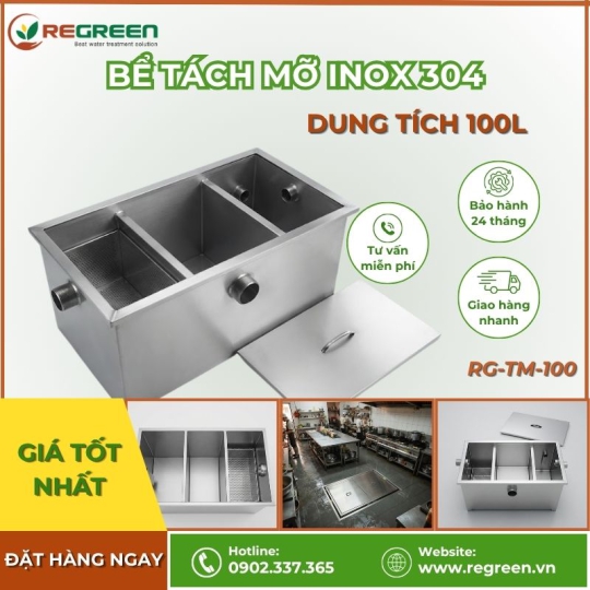 Bể tách mỡ gia đình, nhà hàng 100L Inox 304