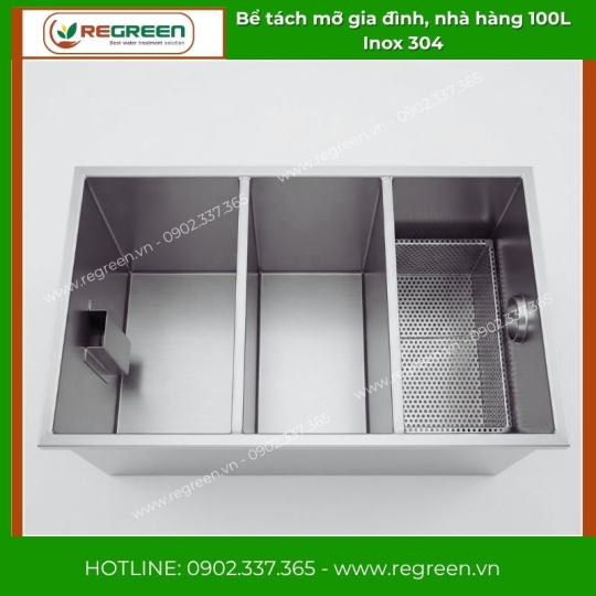 Bể tách mỡ gia đình, nhà hàng 100L Inox 304