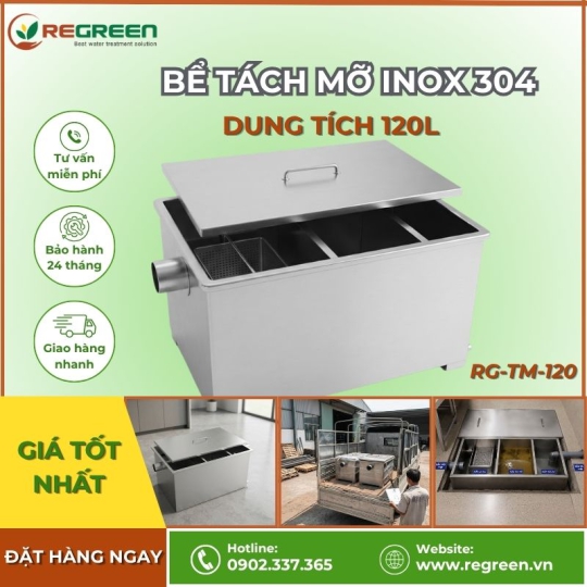 Bể tách mỡ gia đình, nhà hàng 120L Inox 304