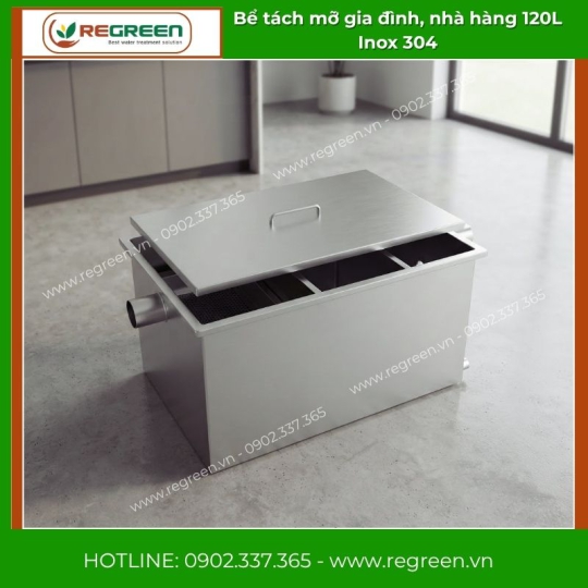 Bể tách mỡ gia đình, nhà hàng 120L Inox 304