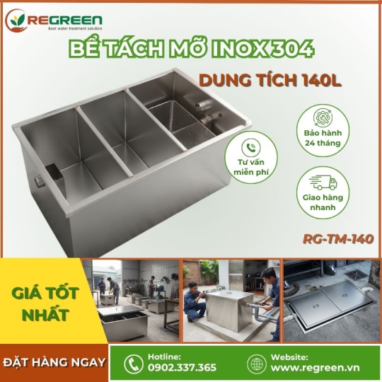 Bể tách mỡ gia đình, nhà hàng 140L Inox 304