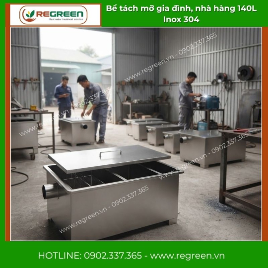 Bể tách mỡ gia đình, nhà hàng 140L Inox 304