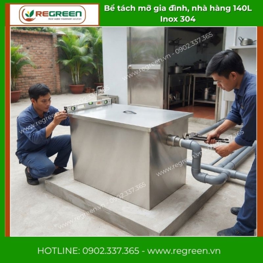 Bể tách mỡ gia đình, nhà hàng 140L Inox 304