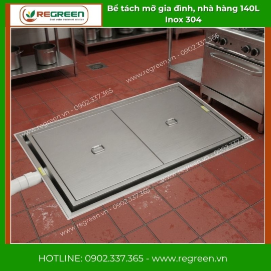 Bể tách mỡ gia đình, nhà hàng 140L Inox 304