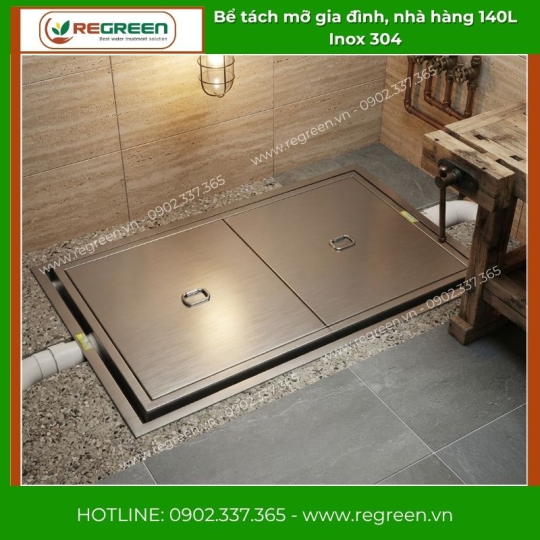 Bể tách mỡ gia đình, nhà hàng 140L Inox 304