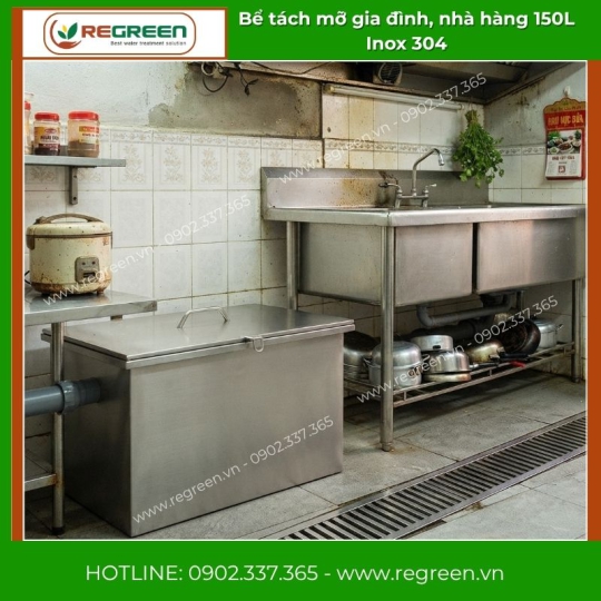 Bể tách mỡ gia đình, nhà hàng 150L Inox 304