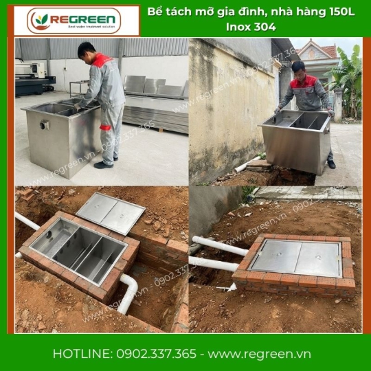 Bể tách mỡ gia đình, nhà hàng 150L Inox 304