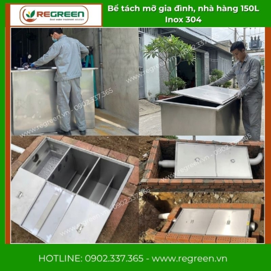 Bể tách mỡ gia đình, nhà hàng 150L Inox 304