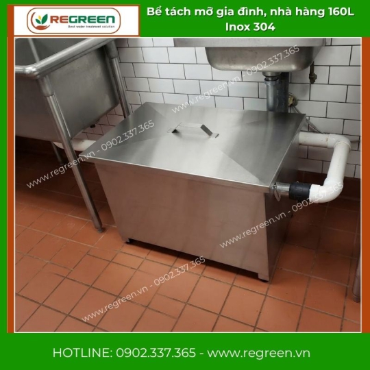 Bể tách mỡ gia đình, nhà hàng 160L Inox 304
