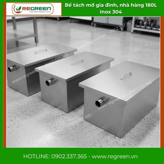 Bể tách mỡ gia đình, nhà hàng 180L Inox 304