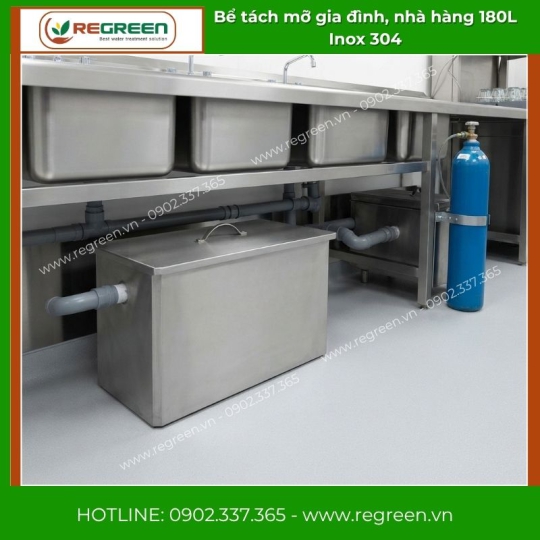 Bể tách mỡ gia đình, nhà hàng 180L Inox 304