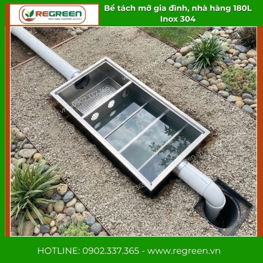 Bể tách mỡ gia đình, nhà hàng 180L Inox 304