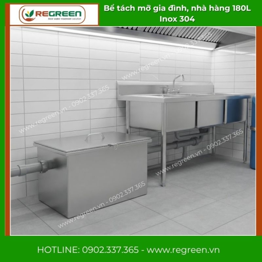 Bể tách mỡ gia đình, nhà hàng 180L Inox 304