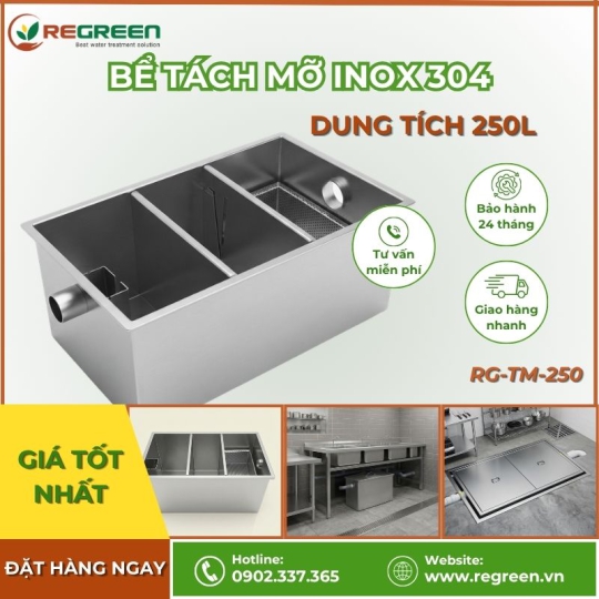 Bể tách mỡ nhà hàng 250L Inox 304