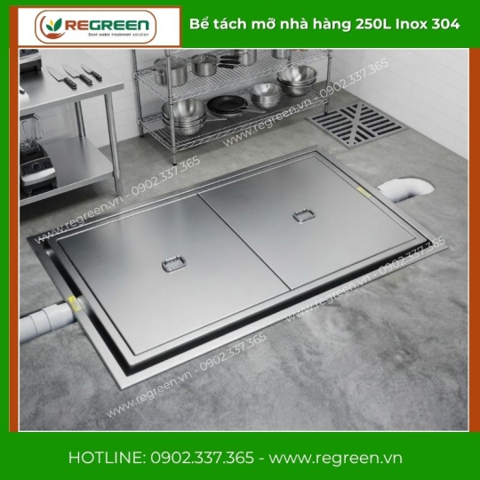 Bể tách mỡ nhà hàng 250L Inox 304