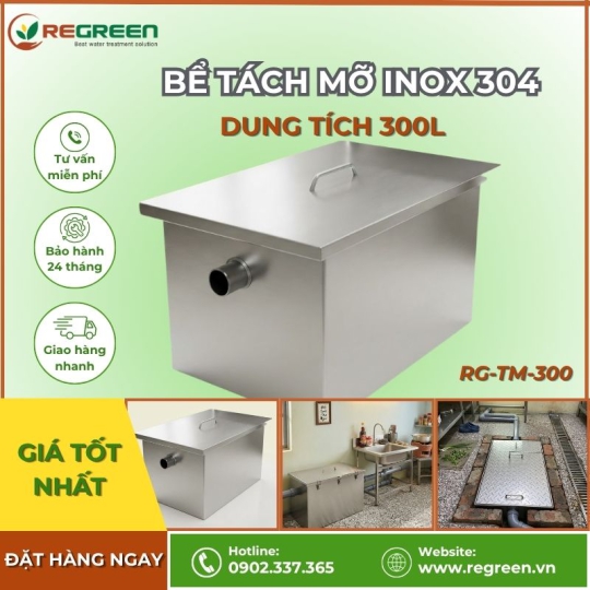 Bể tách mỡ nhà hàng 300L Inox 304