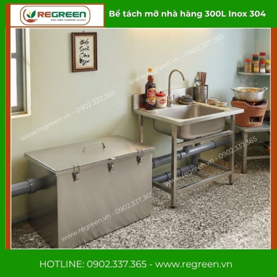 Bể tách mỡ nhà hàng 300L Inox 304