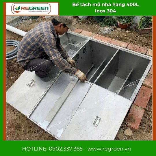 Bể tách mỡ nhà hàng 400L Inox 304