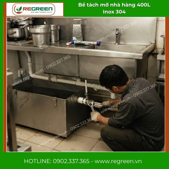 Bể tách mỡ nhà hàng 400L Inox 304