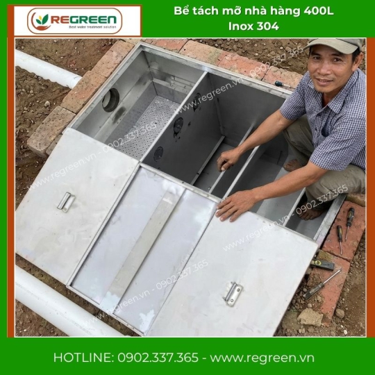 Bể tách mỡ nhà hàng 400L Inox 304