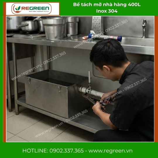 Bể tách mỡ nhà hàng 400L Inox 304