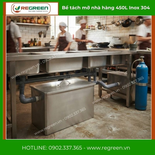 Bể tách mỡ nhà hàng 450L Inox 304