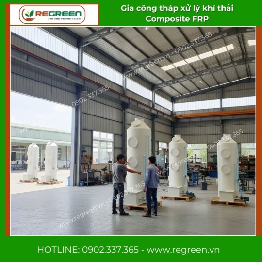 Gia công tháp xử lý khí thải Composite FRP
