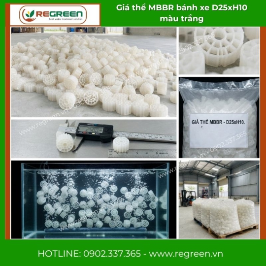 Giá thể MBBR bánh xe D25xH10 màu trắng