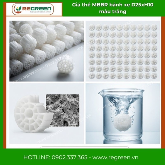 Giá thể MBBR bánh xe D25xH10 màu trắng