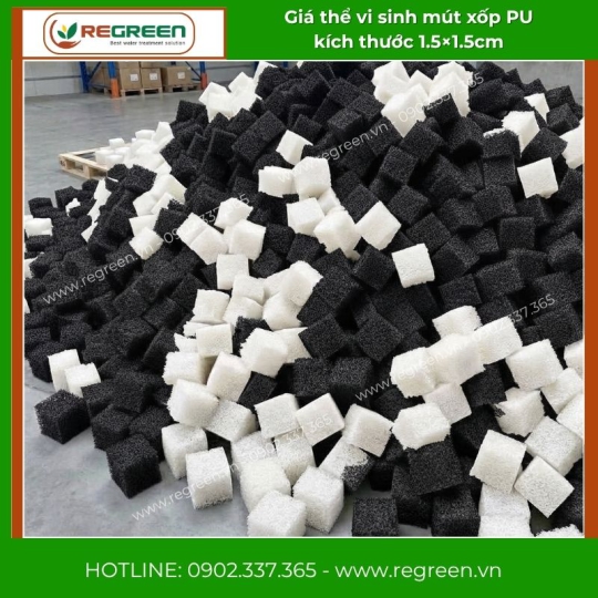 Giá thể vi sinh mút xốp PU kích thước 1.5×1.5cm
