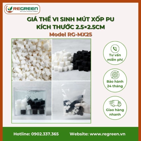 Giá thể vi sinh mút xốp PU kích thước 2.5×2.5cm