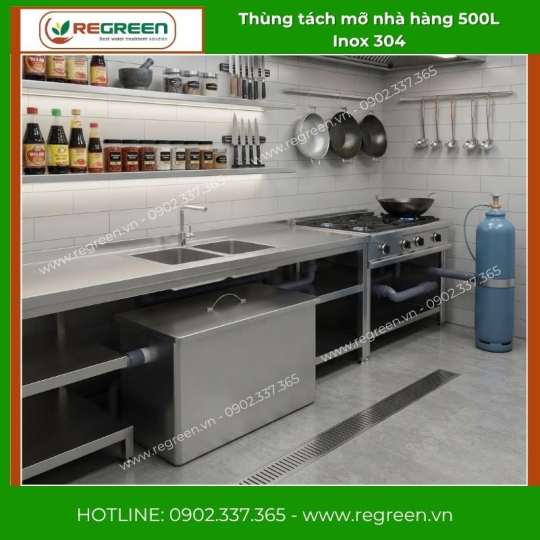 Thùng tách mỡ nhà hàng 500L Inox 304
