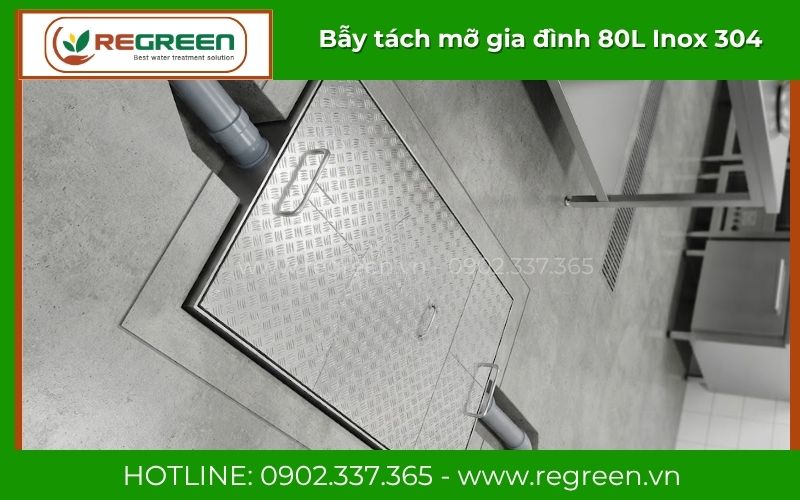 Bẫy tách mỡ gia đình 80L ngăn mùi cống bốc ngược 100%
