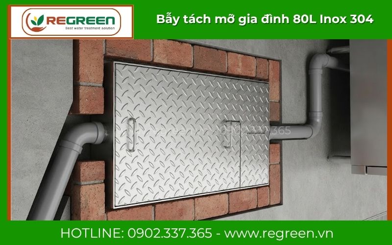 Thi công đặt chìm bẫy tách mỡ gia đình 80L dưới sàn nhà bếp