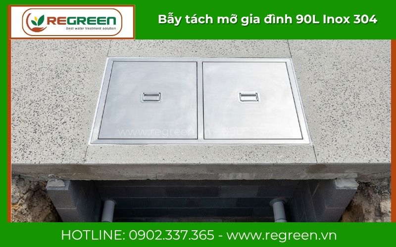 Thi công đặt âm sàn bẫy tách mỡ gia đình 90L dưới nền bếp