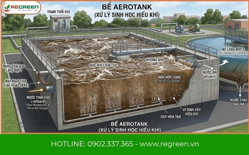 Bể aerotank trong xử lý nước thải.