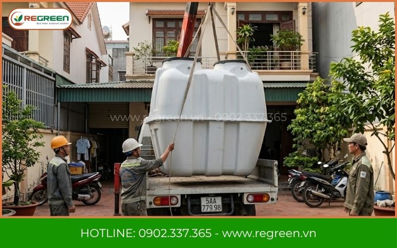 Xe tải chở bể phốt nhựa 500l giao tận nhà