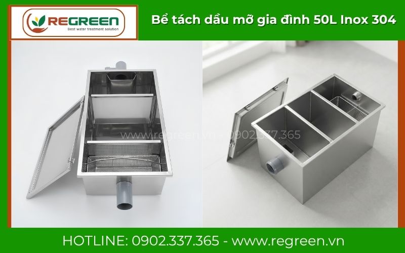 Bể tách dầu mỡ gia đình 50L Inox 304 cao cấp Regreen