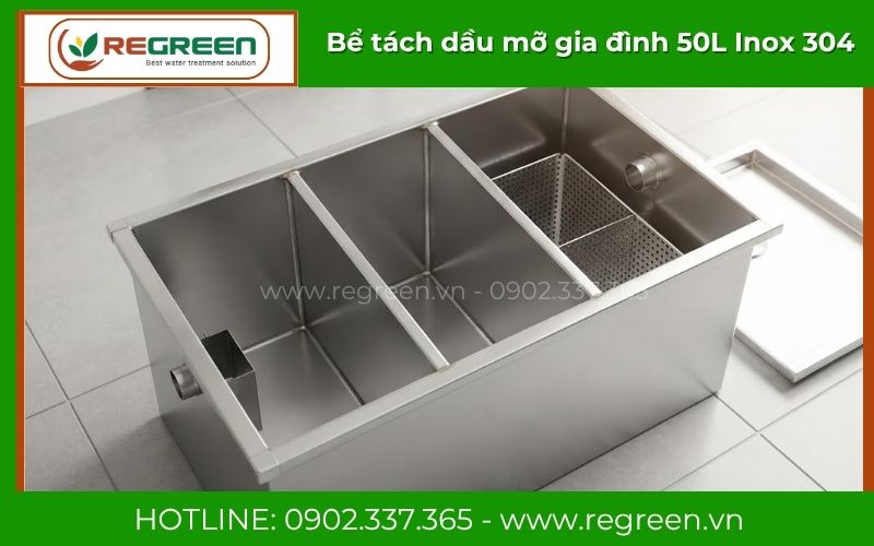 Bể tách dầu mỡ gia đình 50L sáng bóng chống gỉ sét